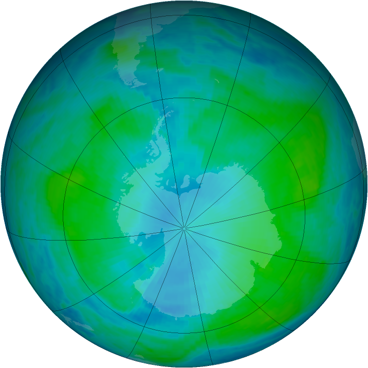 Antarctic ozone map for 28 January 1991